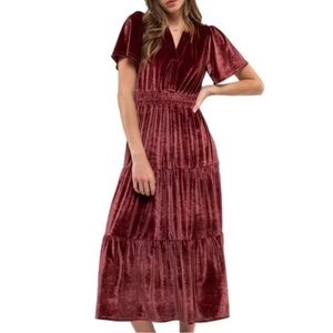 🇪🇸🐠August Sky velvet tiered dress rose gold short sleeve small